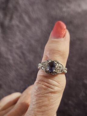 14kt White Gold With Purple Iolite Vintage-Style Ring